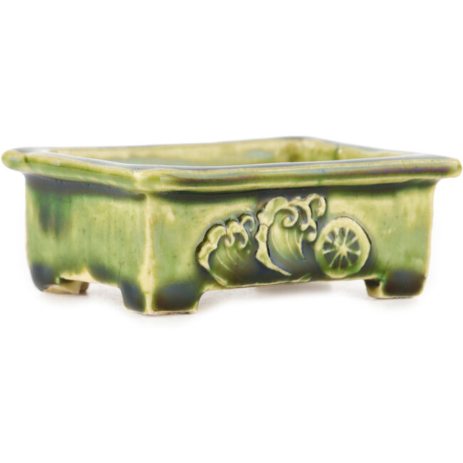 Rechteckiger grüner Bonsai-Topf von Tokoname - 72 x 55 x 27 mm