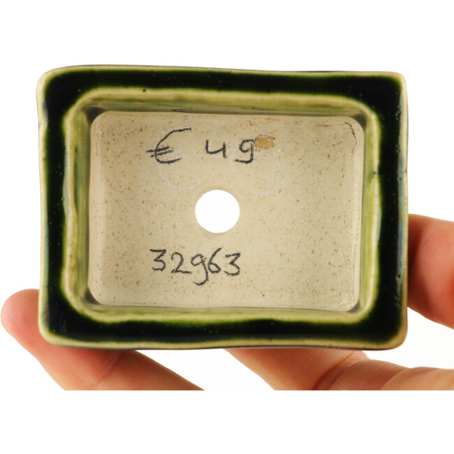 Rechteckiger grüner Bonsai-Topf von Tokoname - 72 x 55 x 27 mm