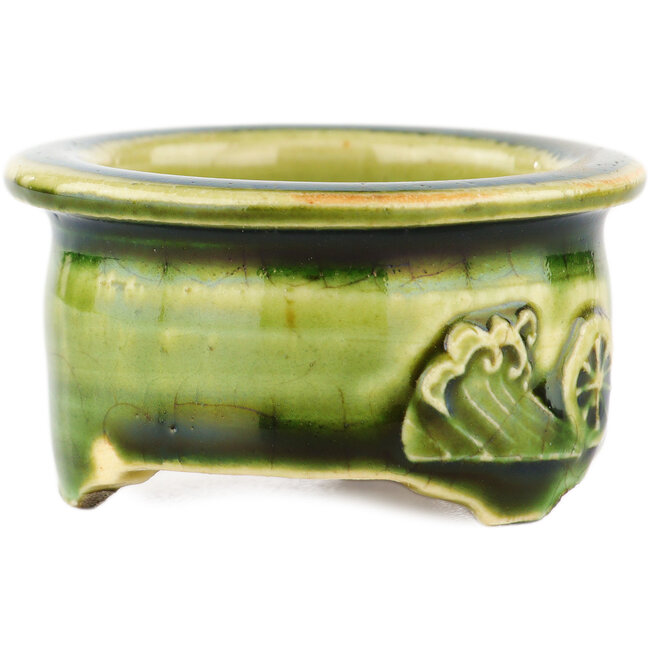 Maceta redonda verde para bonsái de Tokoname - 57 x 57 x 32 mm