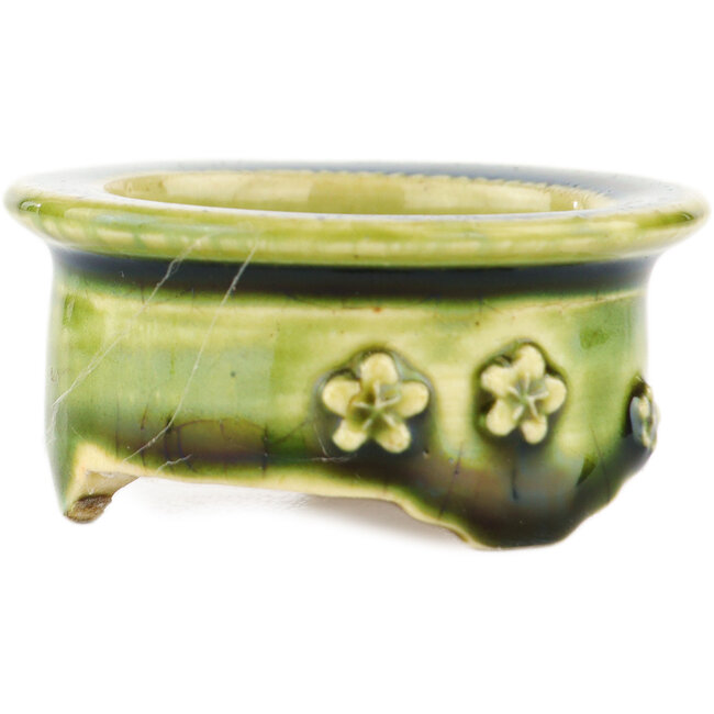 Vaso bonsai rotondo verde di Tokoname - 55 x 55 x 25 mm