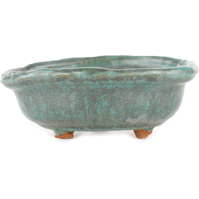 Round blue bonsai pot by Tokoname - 130 x 130 x 55 mm