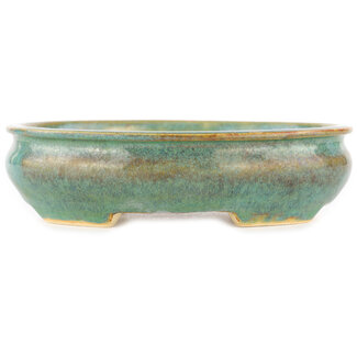 Horie Biko 堀江美功 (Fukushima) 140 mm oval blue and brown bonsai pot by Biko, Tokoname, Japan