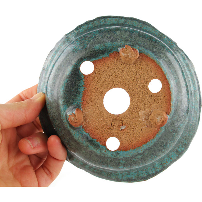 Vaso bonsai rotondo blu di Tokoname - 130 x 130 x 55 mm