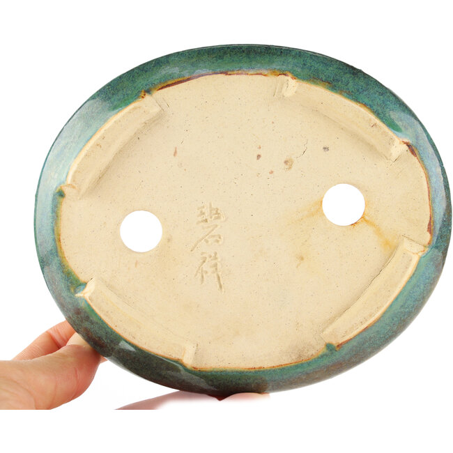 Vaso bonsai ovale blu e marrone di Biko - 140 x 120 x 40 mm