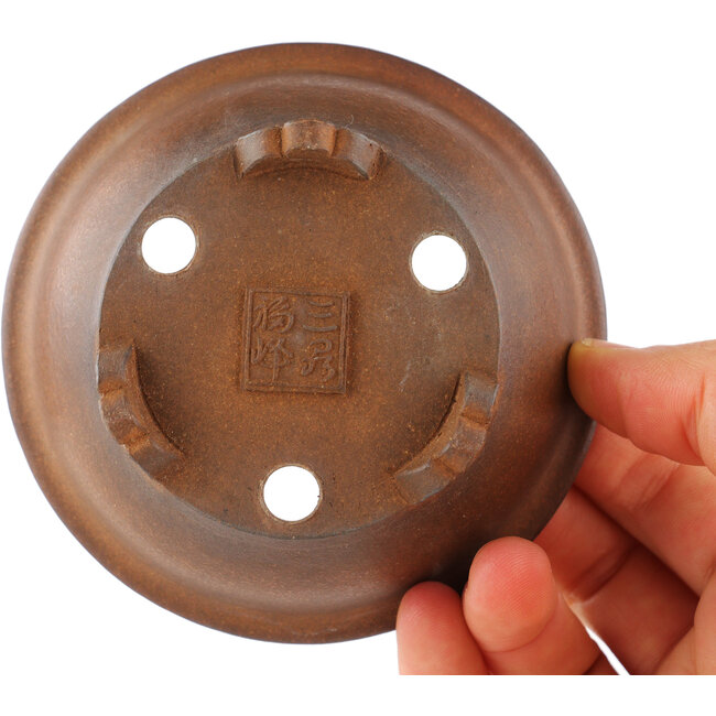 Ronde ongeglazuurde bonsaipot van Sanshu Fukuyo - 95 x 95 x 40 mm