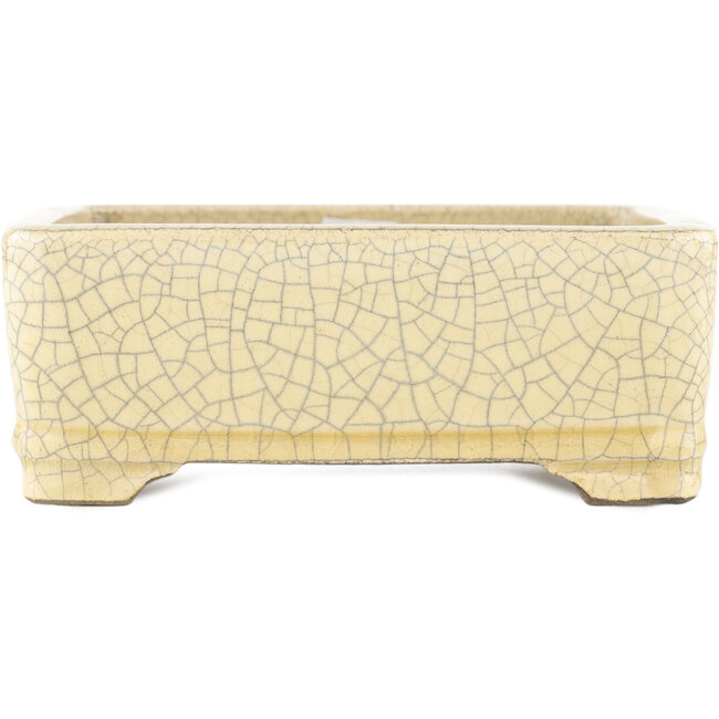 Maceta rectangular para bonsái con diseño craquelado blanco de Terahata Satomi Mazan - 185 x 150 x 70 mm