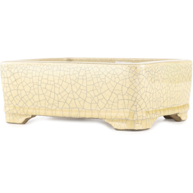 Pot à bonsaï rectangulaire blanc craquelé par Terahata Satomi Mazan - 185 x 150 x 70 mm