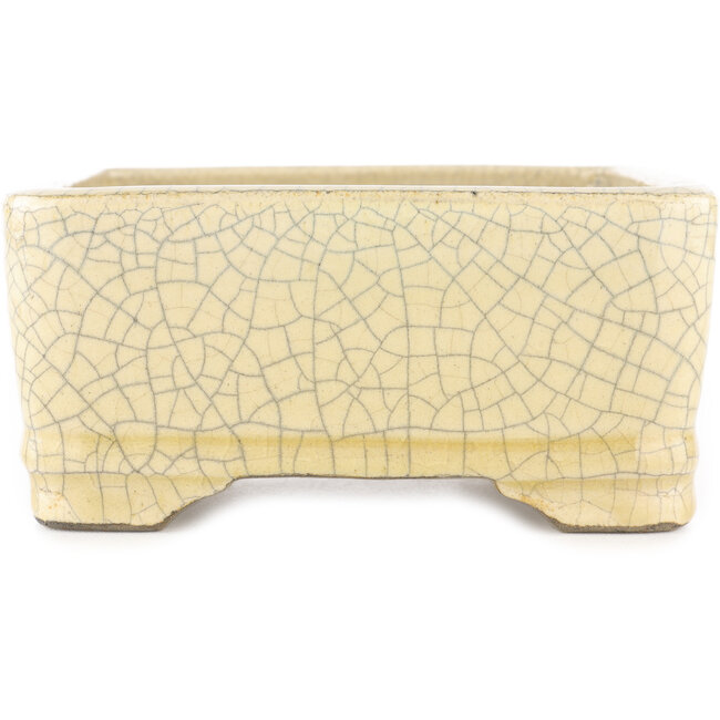 Rectangular white craquelé bonsai pot by Terahata Satomi Mazan - 185 x 150 x 70 mm