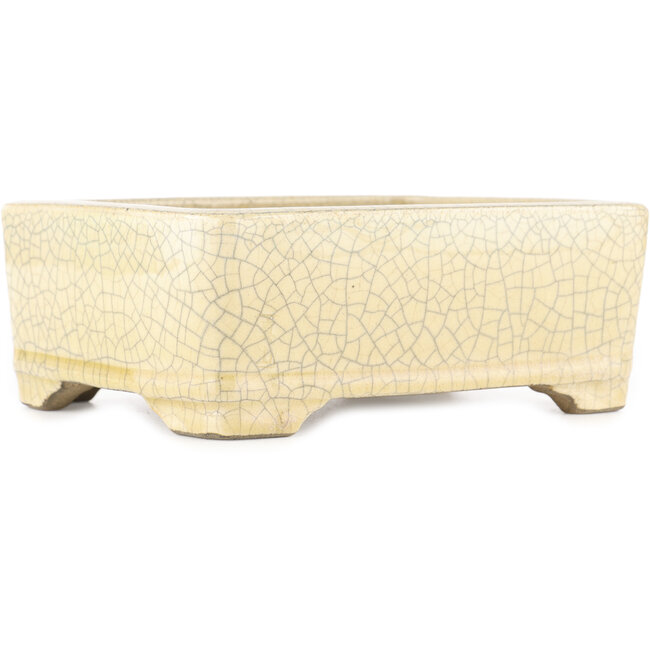 Pot à bonsaï rectangulaire blanc craquelé par Terahata Satomi Mazan - 185 x 150 x 70 mm