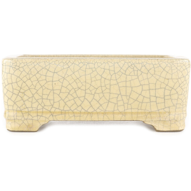 Maceta rectangular para bonsái con diseño craquelado blanco de Terahata Satomi Mazan - 185 x 150 x 70 mm