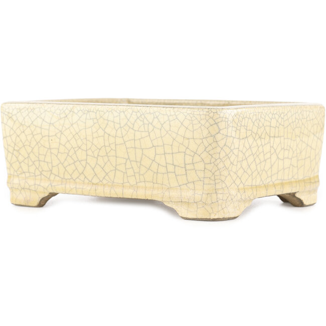 Rechthoekige witte craquelé bonsai pot van Terahata Satomi Mazan - 185 x 150 x 70 mm