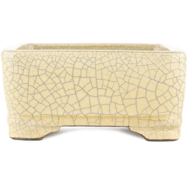 Rectangular white craquelé bonsai pot by Terahata Satomi Mazan - 185 x 150 x 70 mm