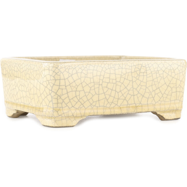 Rectangular white craquelé bonsai pot by Terahata Satomi Mazan - 185 x 150 x 70 mm