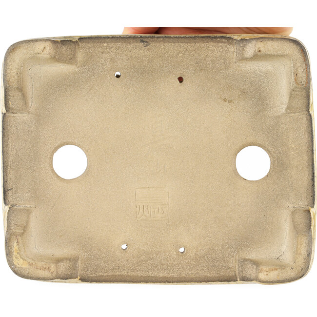 Rechteckiger weißer Craquelé-Bonsai-Topf von Terahata Satomi Mazan - 185 x 150 x 70 mm