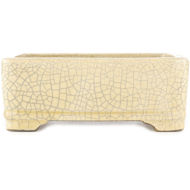 Pot à bonsaï rectangulaire blanc craquelé par Terahata Satomi Mazan - 185 x 150 x 70 mm