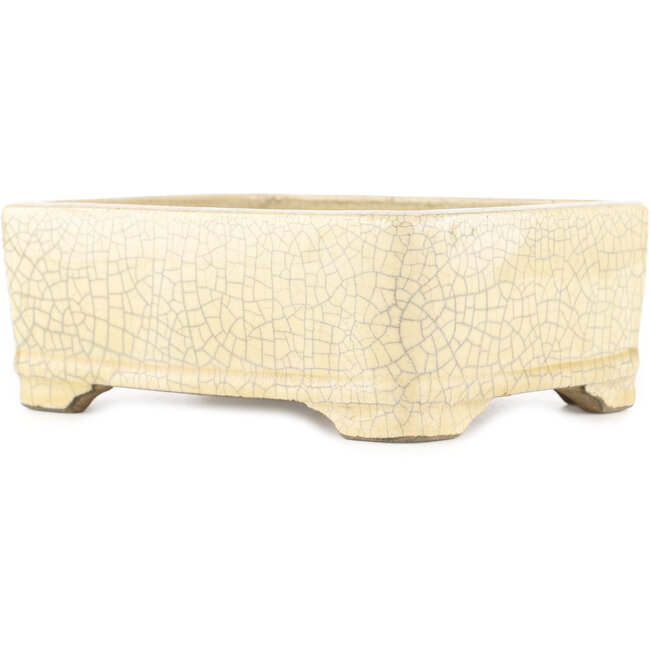 Vaso bonsai rettangolare craquelé bianco di Terahata Satomi Mazan - 185 x 150 x 70 mm