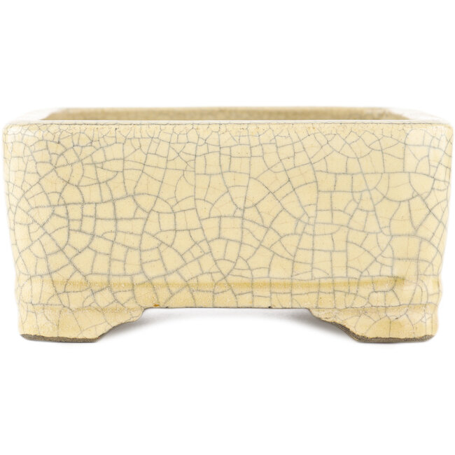 Rechthoekige witte craquelé bonsai pot van Terahata Satomi Mazan - 185 x 150 x 70 mm