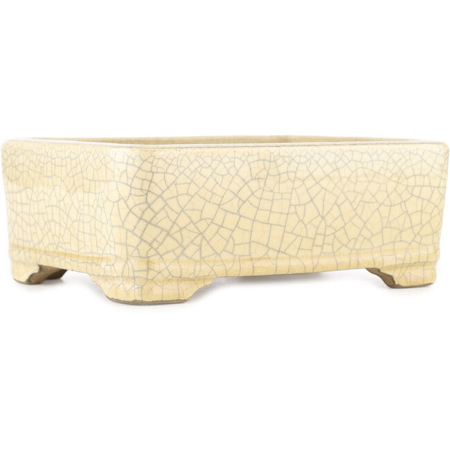 Pot à bonsaï rectangulaire blanc craquelé par Terahata Satomi Mazan - 185 x 150 x 70 mm