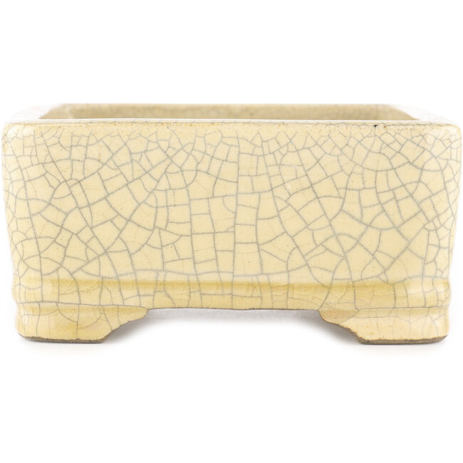 Rechthoekige witte craquelé bonsai pot van Terahata Satomi Mazan - 185 x 150 x 70 mm