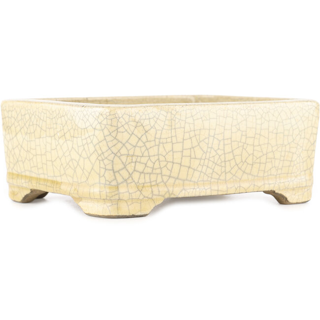 Rechthoekige witte craquelé bonsai pot van Terahata Satomi Mazan - 185 x 150 x 70 mm