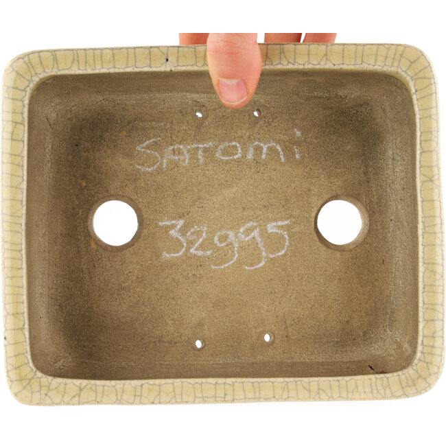 Rechthoekige witte craquelé bonsai pot van Terahata Satomi Mazan - 185 x 150 x 70 mm