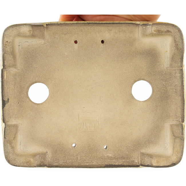 Pot à bonsaï rectangulaire blanc craquelé par Terahata Satomi Mazan - 185 x 150 x 70 mm