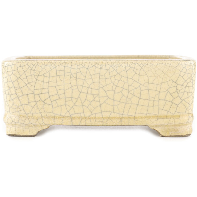 Rectangular white craquelé bonsai pot by Terahata Satomi Mazan - 185 x 150 x 70 mm