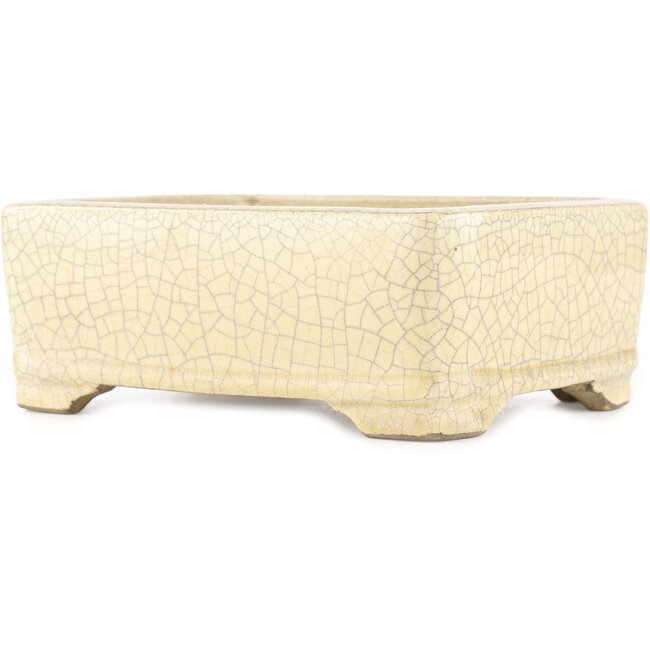 Rectangular white craquelé bonsai pot by Terahata Satomi Mazan - 185 x 150 x 70 mm