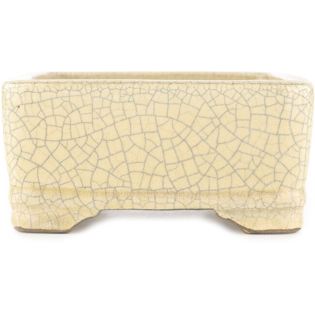 Rechthoekige witte craquelé bonsai pot van Terahata Satomi Mazan - 185 x 150 x 70 mm