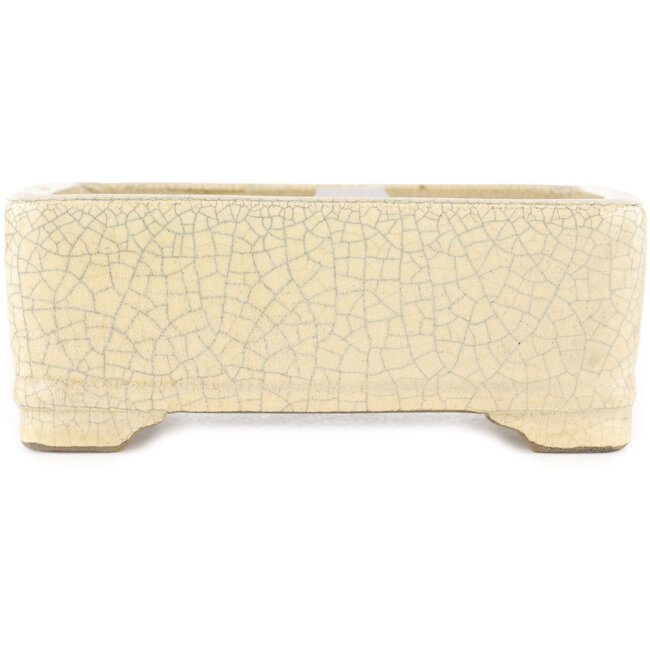 Vaso bonsai rettangolare craquelé bianco di Terahata Satomi Mazan - 185 x 150 x 70 mm
