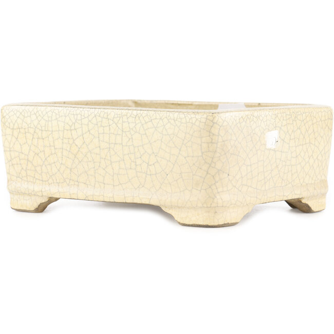Maceta rectangular para bonsái con diseño craquelado blanco de Terahata Satomi Mazan - 185 x 150 x 70 mm