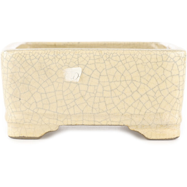 Maceta rectangular para bonsái con diseño craquelado blanco de Terahata Satomi Mazan - 185 x 150 x 70 mm