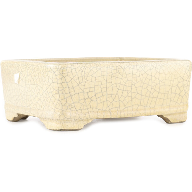 Maceta rectangular para bonsái con diseño craquelado blanco de Terahata Satomi Mazan - 185 x 150 x 70 mm