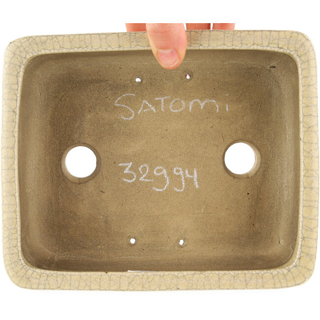 Rechthoekige witte craquelé bonsai pot van Terahata Satomi Mazan - 185 x 150 x 70 mm