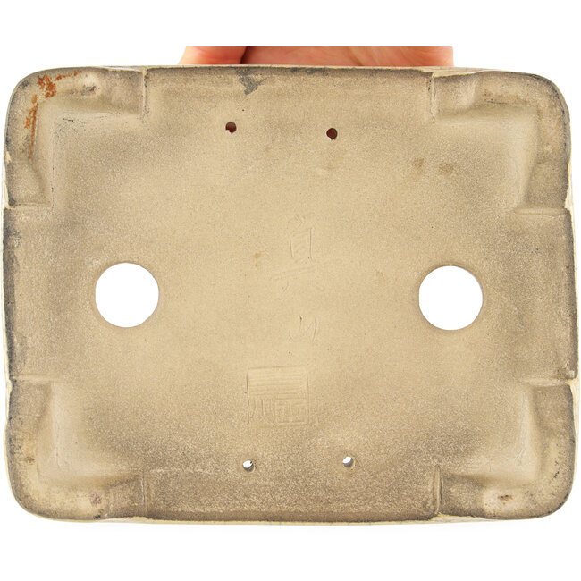 Pot à bonsaï rectangulaire blanc craquelé par Terahata Satomi Mazan - 185 x 150 x 70 mm