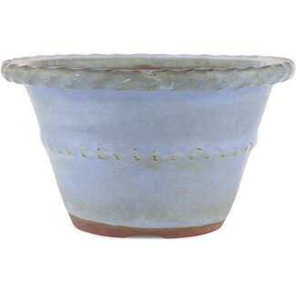 Yamaaki 150 mm round blue bonsai pot by Yamaaki, Tokoname, Japan