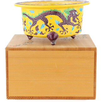 Syoami 175 mm round yellow multicolor bonsai pot by Syoami, Japan