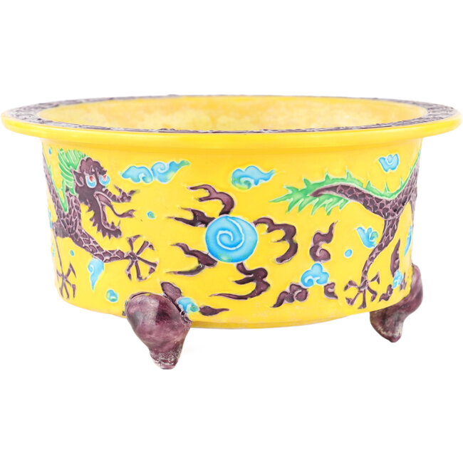 Pot à bonsaï rond multicolore jaune de Syoami - 175 x 175 x 90 mm