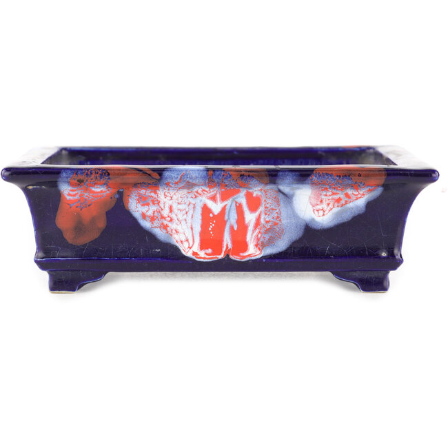 Maceta rectangular para bonsái con efecto craquelado azul de Bushuan Fukushige - 170 x 135 x 50 mm