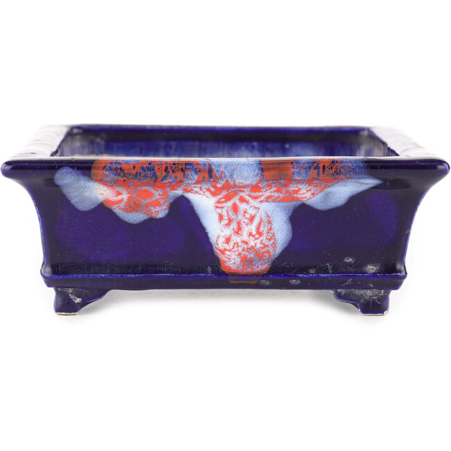 Vaso bonsai rettangolare craquelé blu di Bushuan Fukushige - 170 x 135 x 50 mm