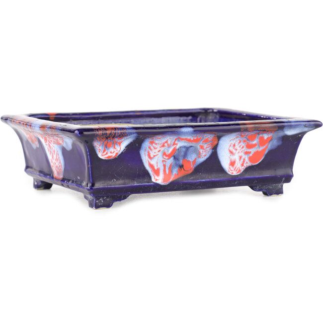 Rechthoekige blauwe craquelé bonsai pot van Bushuan Fukushige - 170 x 135 x 50 mm