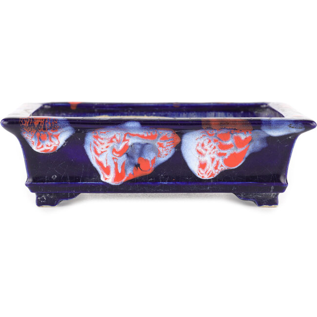 Vaso bonsai rettangolare craquelé blu di Bushuan Fukushige - 170 x 135 x 50 mm