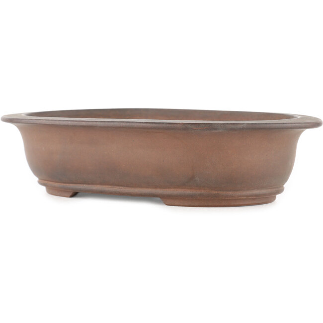 Oval unglazed bonsai pot by Tetsu gakkan Nakawatari - 205 x 135 x 50 mm