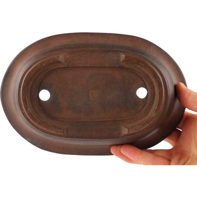 Oval unglazed bonsai pot by Tetsu gakkan Nakawatari - 205 x 135 x 50 mm
