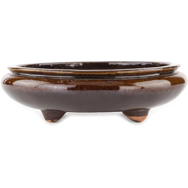 Round brown bonsai pot by Shuhou - 220 x 220 x 65 mm