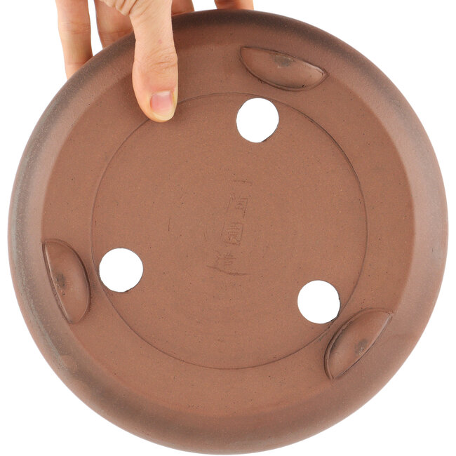Round unglazed bonsai pot by Shoko - 205 x 205 x 65 mm