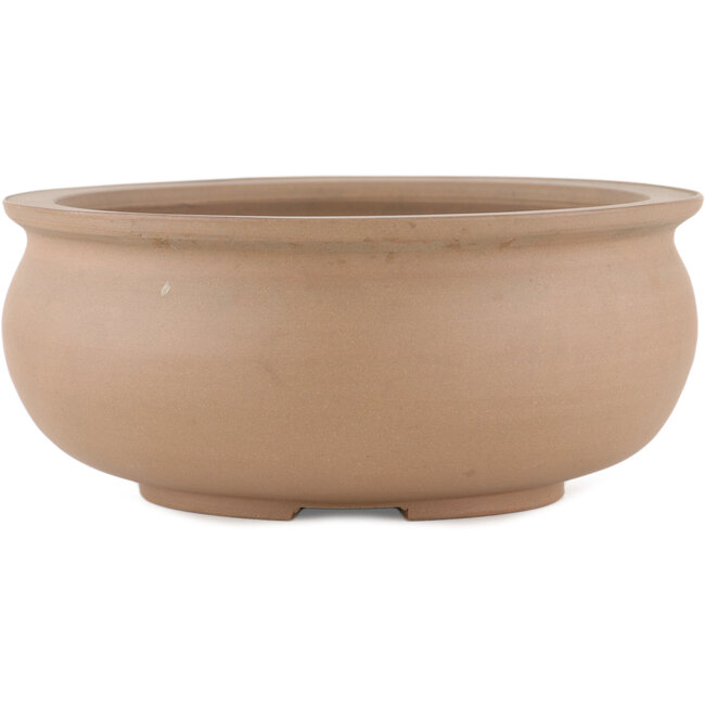 Round unglazed bonsai pot by Shoko - 205 x 205 x 90 mm