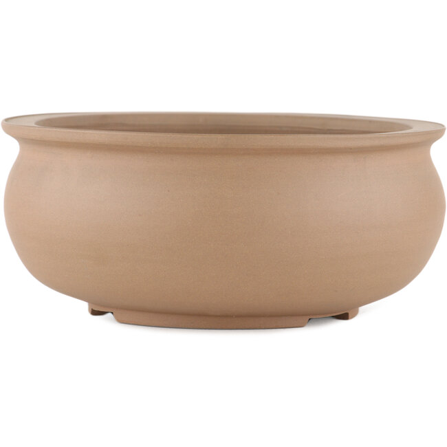 Round unglazed bonsai pot by Shoko - 205 x 205 x 90 mm