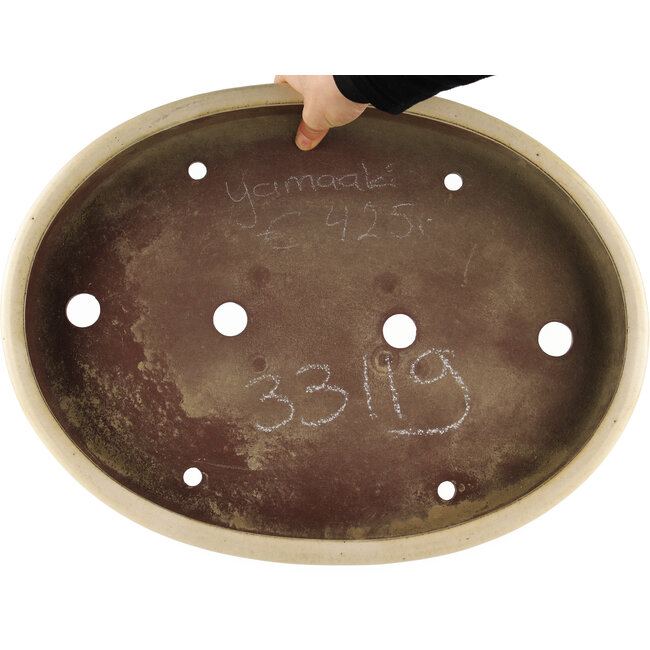 Pot à bonsaï ovale blanc cassé de Yamaaki - 450 x 340 x 65 mm