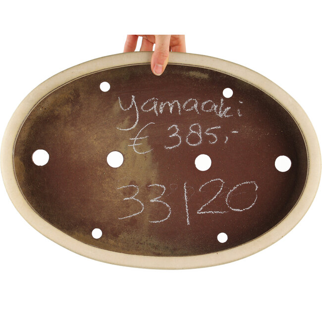 Pot à bonsaï ovale blanc cassé de Yamaaki - 400 x 275 x 55 mm